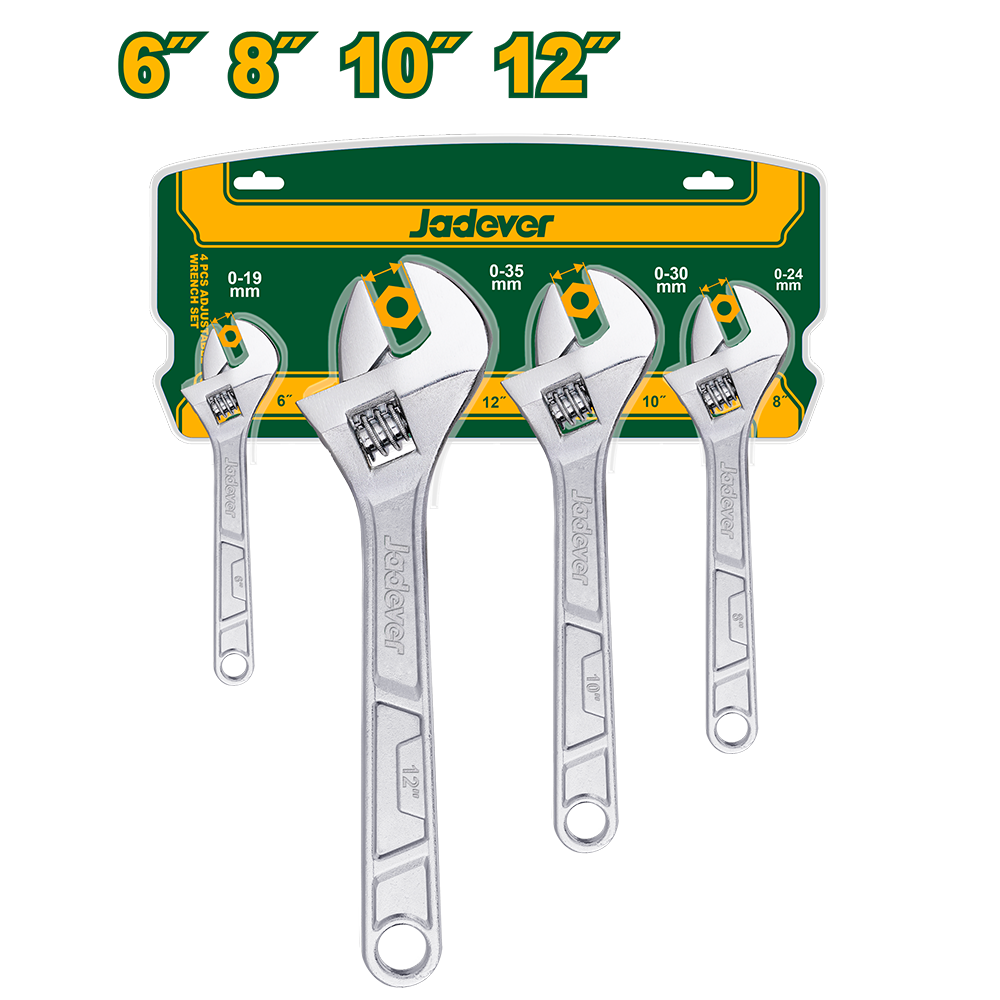 JADEVER JEU DE 4 CLES A MOLETTE 150MM(6")/200MM(8")/250MM(10")/300MM(12")