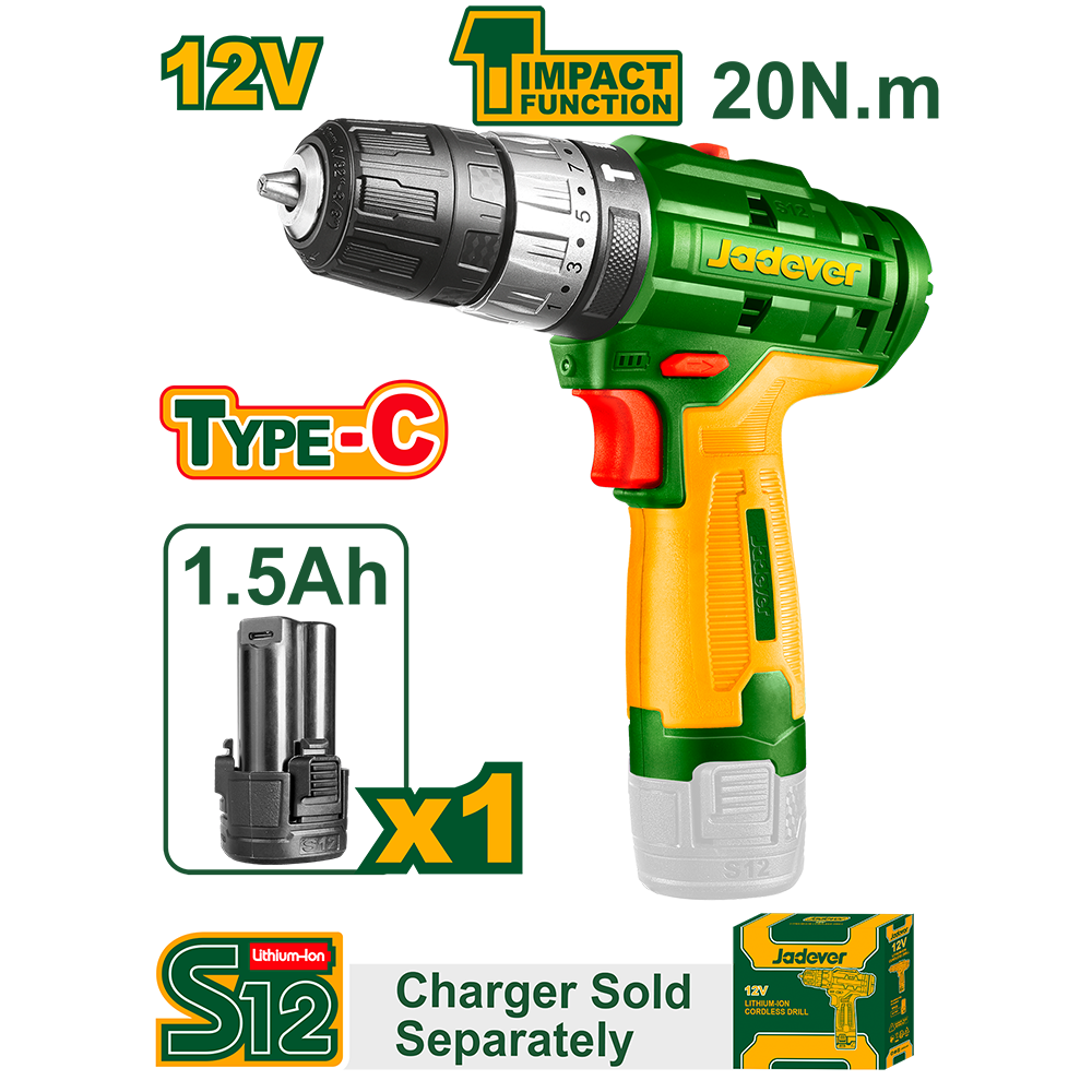 JADEVER PERCEUSE VISSEUSE 12V 20NM 1 BATTERIE 1.5AH SANS CHARGEUR