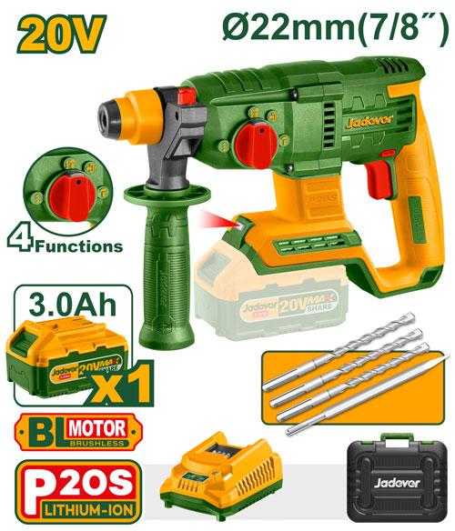 MARTEAU PERFORATEUR 20V BRUSHLESS 1 BAT 3,0AH +CHARGEUR JADEVER JDLM1522 au Maroc