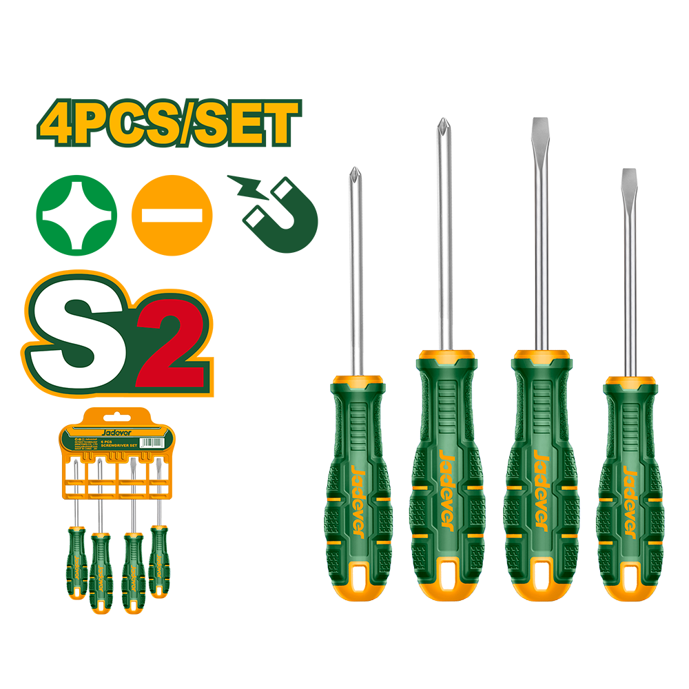 JADEVER JEU DE 4 TOURNEVIS 1PCS SL5.5*5*100MM 1PCS PH1*5*100MM 1PCS SL6.5*6*150MM 1PCSPH2*6*150MM