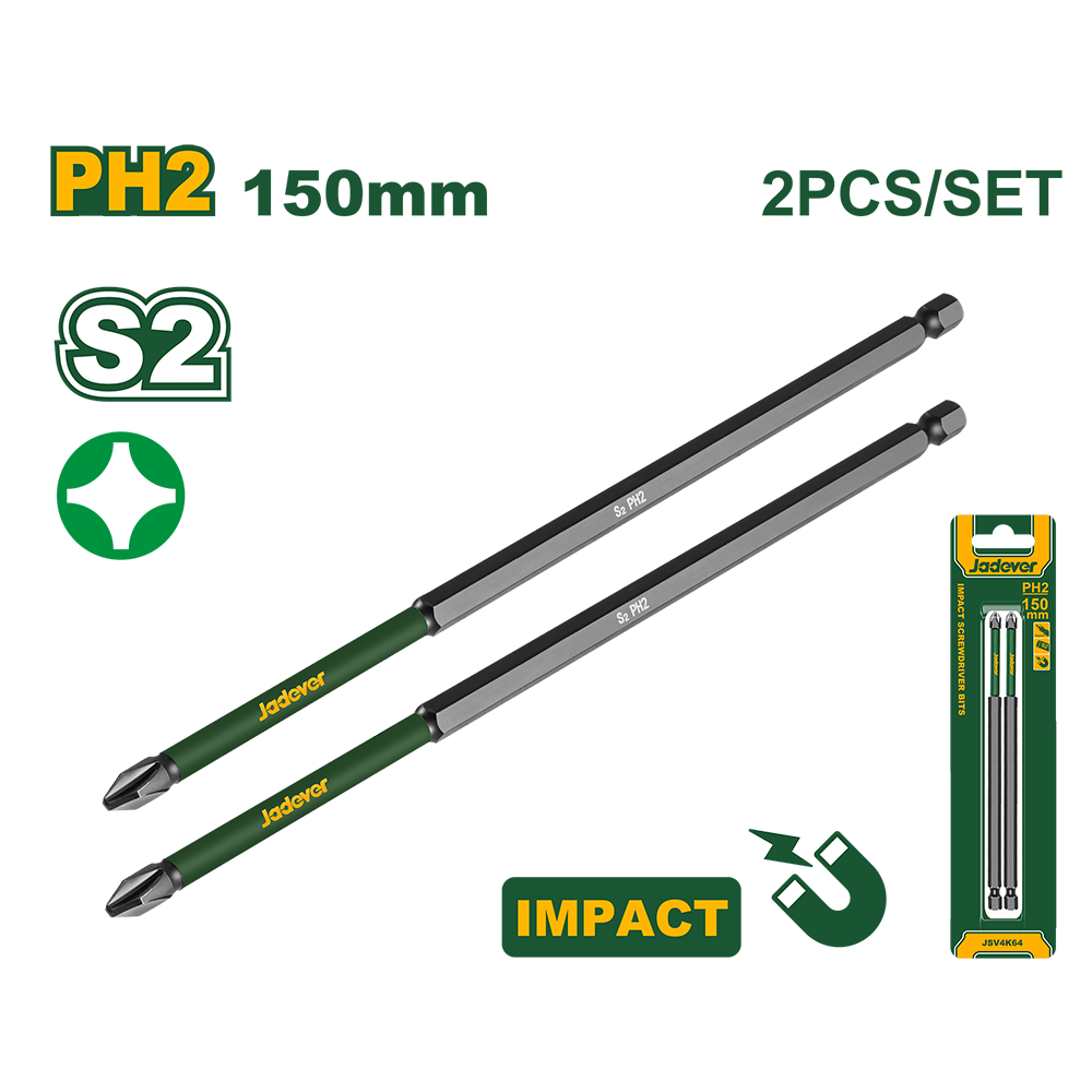 JADEVER SET 2 EMBOUTS DE TOURNEVIS À PERCUSSION PH2*150MM