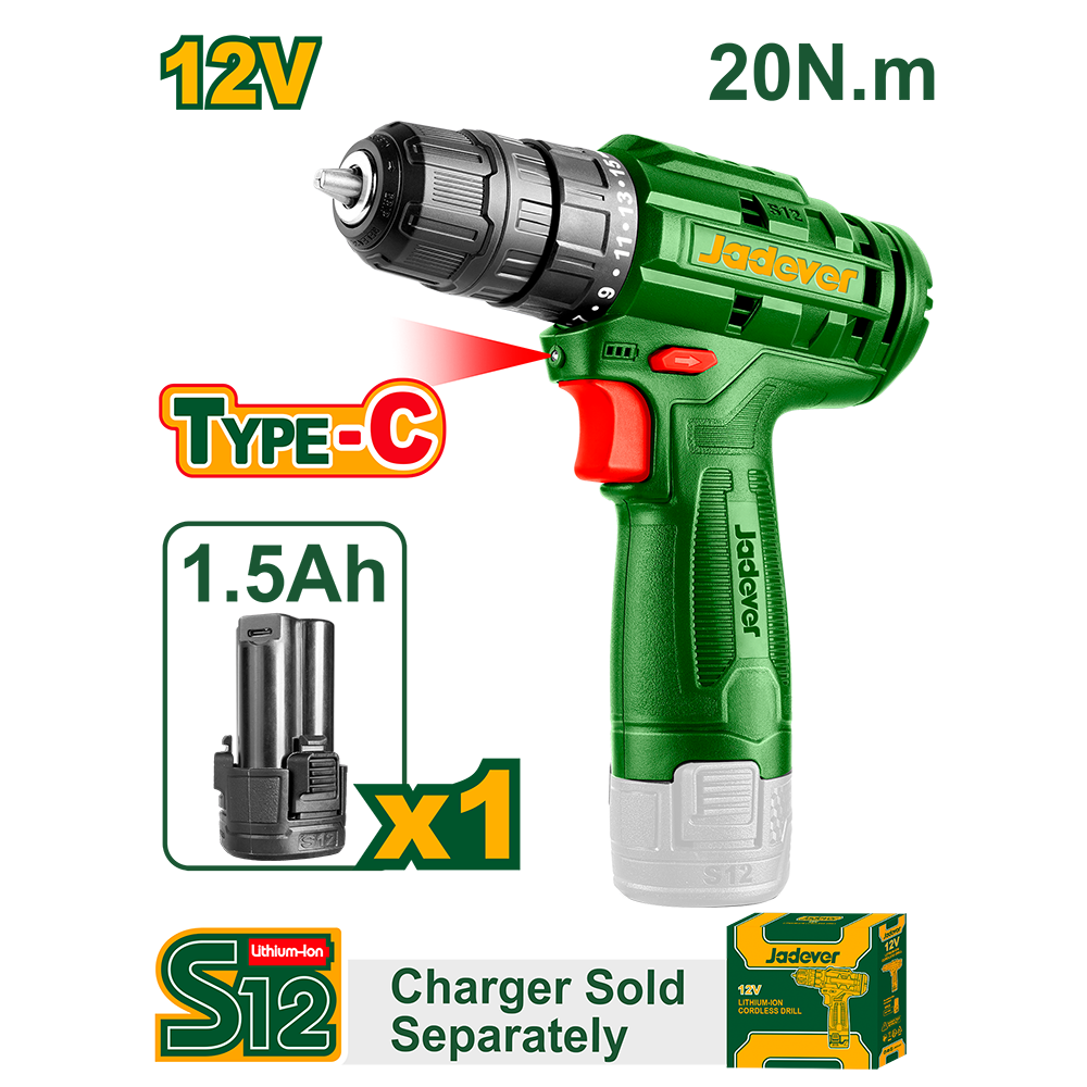 JADEVER VISSEUSE 12 V 1 BATTERIE SANS CHARGEUR TYPE C