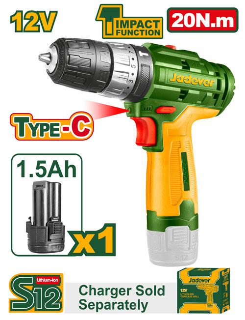 PERCEUSE VISSEUSE 12V 20NM 1 BATTERIE 1.5AH SANS CHARGEUR JADEVER JDCDS540 au Maroc