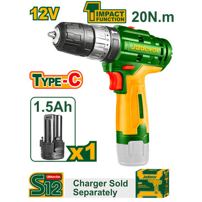 PERCEUSE VISSEUSE 12V 20NM 1 BATTERIE 1.5AH SANS CHARGEUR JADEVER JDCDS540 au Maroc