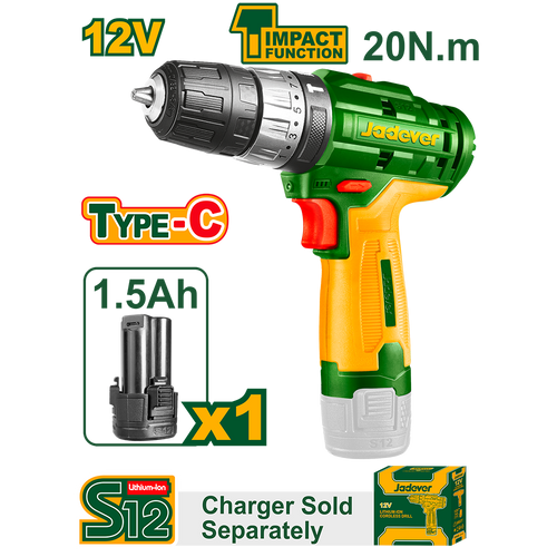 JADEVER PERCEUSE VISSEUSE 12V 20NM 1 BATTERIE 1.5AH SANS CHARGEUR