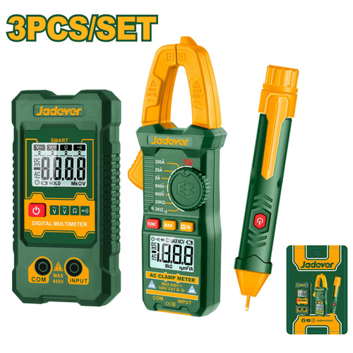 TROUSSE DE TEST ÉLECTRIQUE PINCE AMPEREMETRIQUE+ MULTIMETRE +DETECTEUR DE TENSION JADEVER JDDM94011 au Maroc