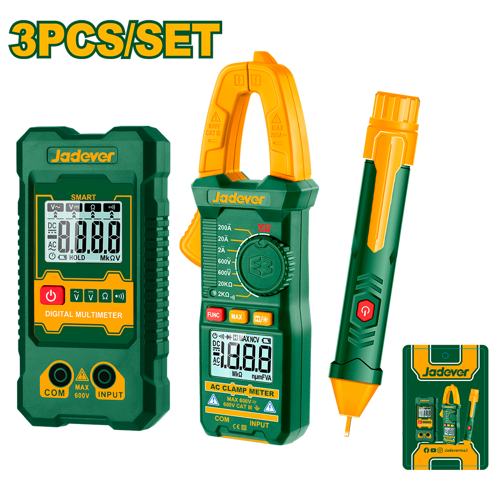 JADEVER TROUSSE DE TEST ÉLECTRIQUE PINCE AMPEREMETRIQUE+ MULTIMETRE +DETECTEUR DE TENSION