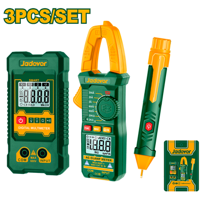 TROUSSE DE TEST ÉLECTRIQUE PINCE AMPEREMETRIQUE+ MULTIMETRE +DETECTEUR DE TENSION JADEVER JDDM94011 au Maroc
