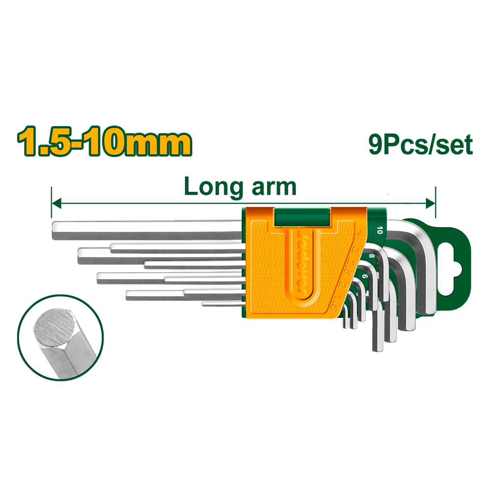 JADEVER JEU DE 9 CLES HEXAGONALE 1.5MM,2MM, 2.5MM, 3MM, 4MM, 5MM, 6MM, 8MM, 10MM.