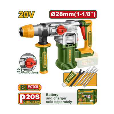 JADEVER MARTEAU PERFORATEUR BRUSHLESS 20V 28MM SANS BATTERIE SANS CHARGEUR AU MAROC [JDLM1528]