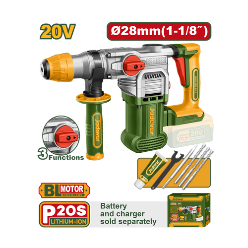 JADEVER MARTEAU PERFORATEUR BRUSHLESS 20V 28MM SANS BATTERIE SANS CHARGEUR