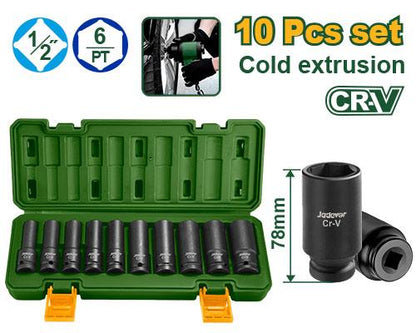 JEU DE 10 DOUILLES À CHOCS PROFONDES DE 1/2" JADEVER JDMS2D02 au Maroc