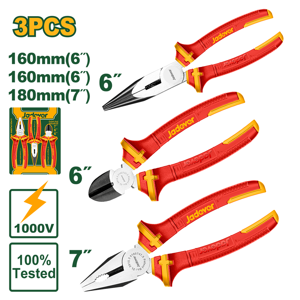 JADEVER SET DE 3 PINCES A PEC-COUPANTE-UNIVERSELLE 160MM-180MM