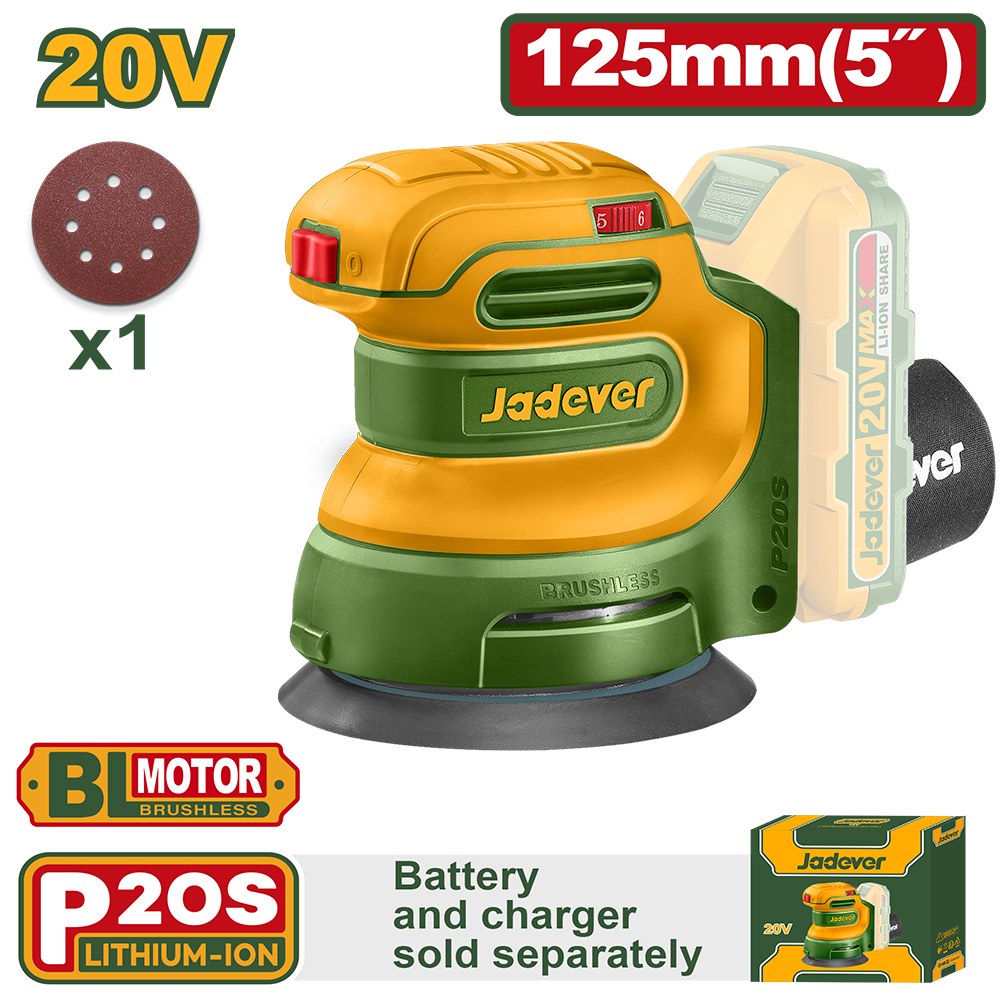 JADEVER PONCEUSE EXCENTRIQUE BRUSHLESS 20V SANS BATTERIE SANS CHARGEUR