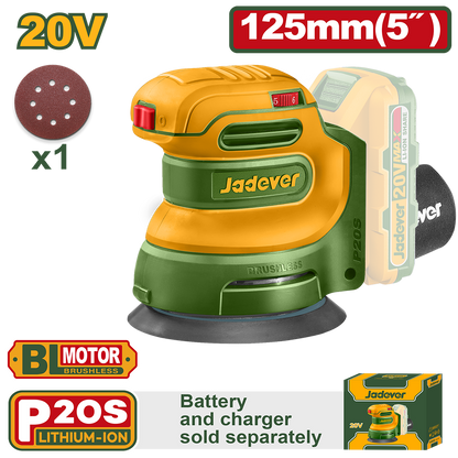 Ponceuse Excentrique Brushless 20V Sans Batterie Sans Chargeur JADEVER JDRAP5030 au Maroc