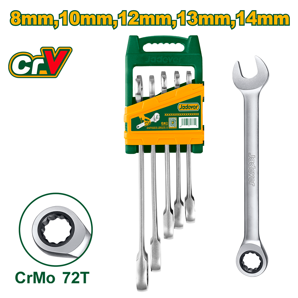 JADEVER JEU DE 5 CLES A CLIQUET8-14MM