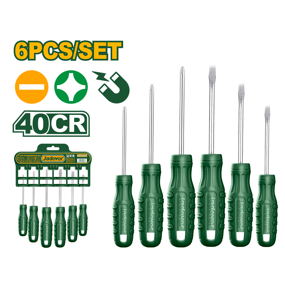 JADEVER JEU DE 6 TOURNEVIS SL3X75 SL5,5X100 SL6,5X100 PH0X75 PH1X100 PH2X100