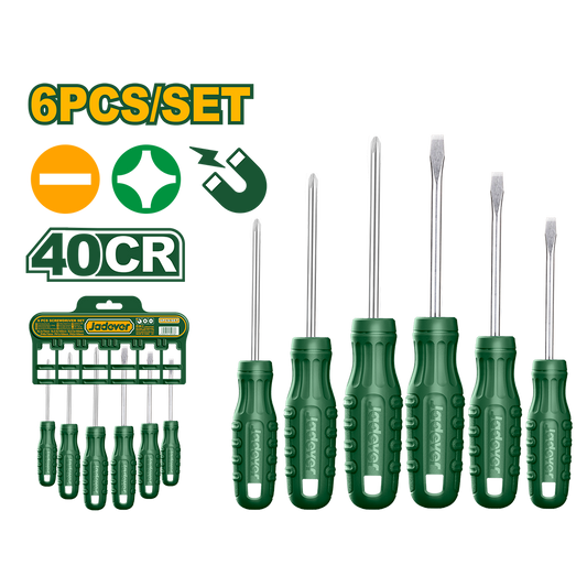 JADEVER JEU DE 6 TOURNEVIS SL3X75 SL5,5X100 SL6,5X100 PH0X75 PH1X100 PH2X100
