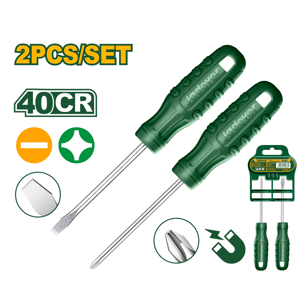 JADEVER JEU DE 2 TOURNEVIS SL6,5 X100MM PH2X100MM