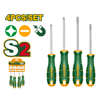 JEU DE 4 TOURNEVIS 1Pcs SL5.5*5*100mm 1Pcs PH1*5*100mm 1Pcs SL6.5*6*150mm 1PcsPH2*6*150mm JADEVER JDSSA404 au Maroc
