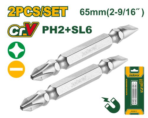 JEU 2 EMBOUTS DE TOURNEVIS 65 MM PH2 + SL6.0 JADEVER JDSV0K11 au Maroc