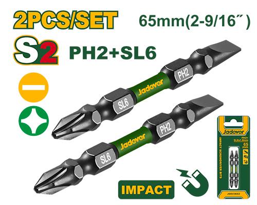 set de 2 embouts ph2+sl x65mm JADEVER JDSV3K63 au Maroc