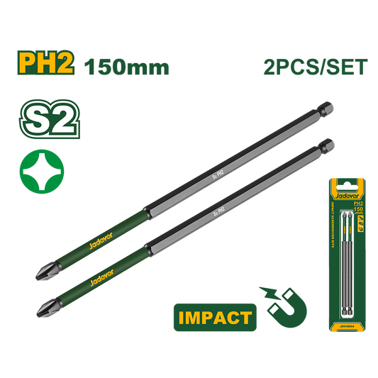 JADEVER SET 2 EMBOUTS DE TOURNEVIS À PERCUSSION PH2*150MM