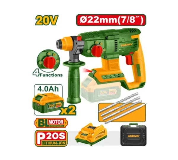 Marteau perforateur sans fil 22m Avec 2 Batteries 4,0Ah et 1 Chargeur + Accessoires JADEVER JDLM15225 au Maroc