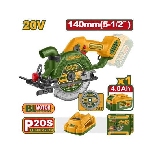 JADEVER SCIE CIRCULAIRE BRUSHLESS 20V 140MM+1 BATTERIE+CHARGEUR AU MAROC [JDLWP5633]
